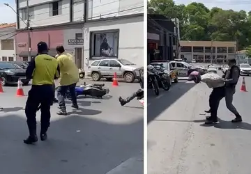 Vídeo flagra confusão entre motociclista, PMs e amarelinhos na avenida Getúlio Vargas, em Cuiabá